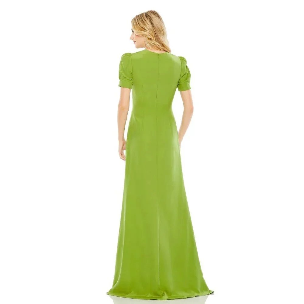 NWT Mac Duggal Plunge Neck Puff Sleeve Cut Out Gown Apple Green 2